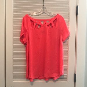Gorgeous vibrant Coral blouse w/ awesome neckline